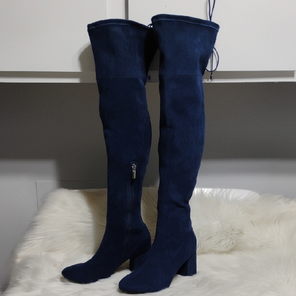 (A-80) NWOT JustFab Deep Blue Faux Suede Over-the-Knee Boots